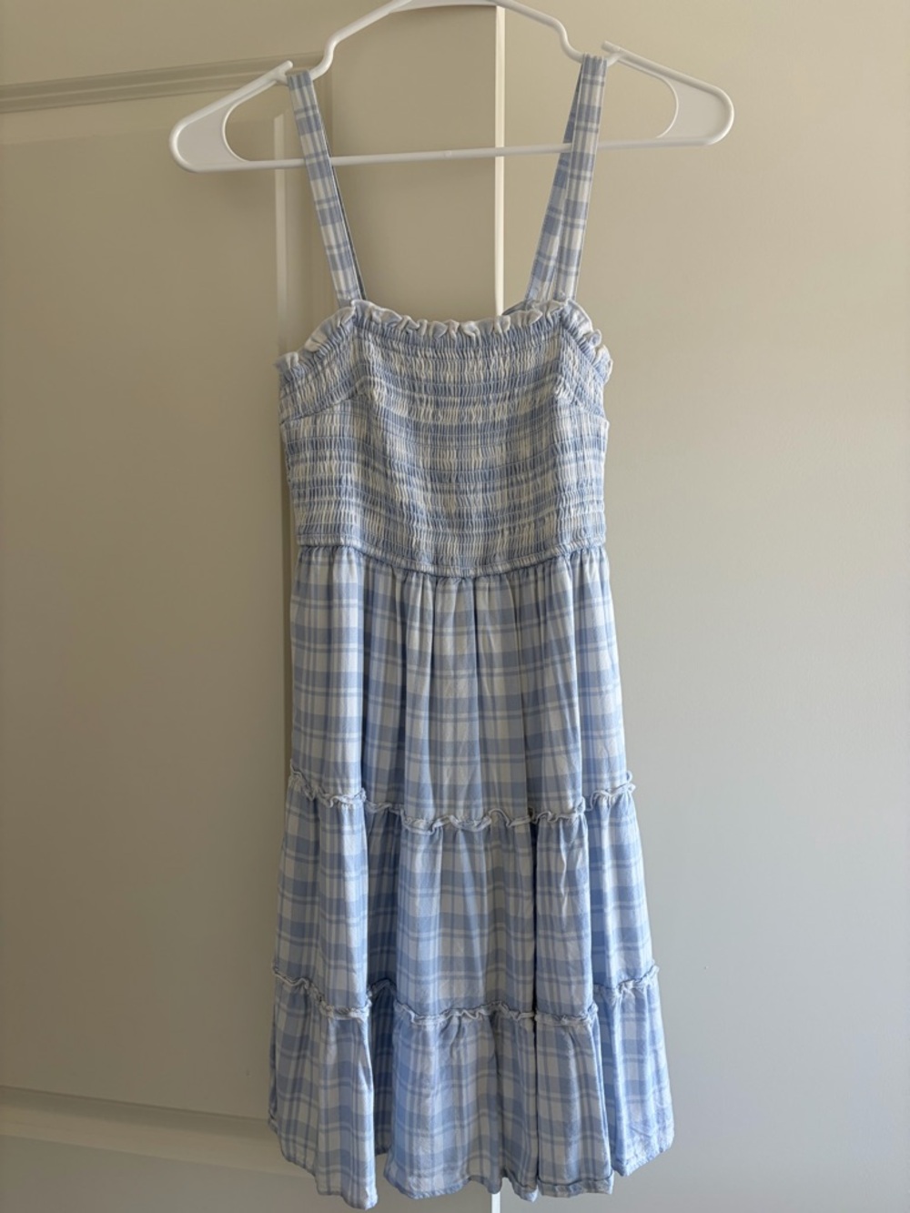 Light Blue Plaid Sundress with Smocked Bodice